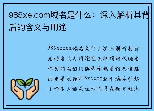 985xe.com域名是什么：深入解析其背后的含义与用途