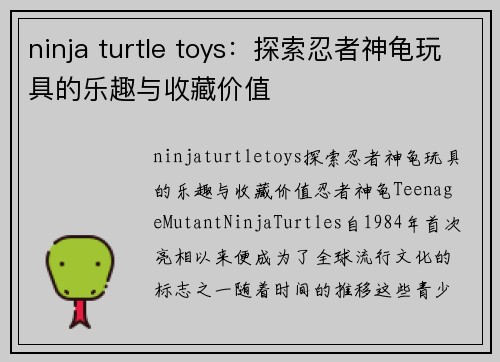 ninja turtle toys：探索忍者神龟玩具的乐趣与收藏价值