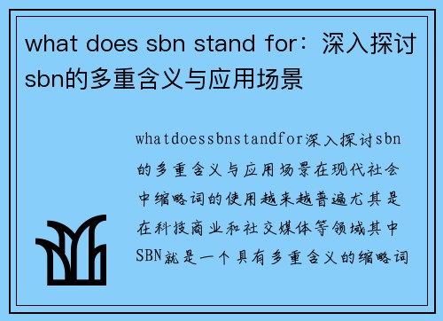 what does sbn stand for：深入探讨sbn的多重含义与应用场景